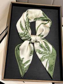 1pc Summer New Beach Style Palm Tree Women's Silk Scarf, Daily Outing, Travel Headscarf, Square Breathable Decorative Accessory - Green Palm Trees - View 2