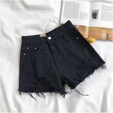 Shorts Vaqueros de Moda Coreana para Mujer, Shorts de Mezclilla Azul de Cintura Alta, Casuales de Verano, con Bolsillos, Borlas y Perforaciones, Estilo Y2K - BLANCO - Ver 8