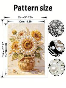 新款珍珠繪畫向日葵，無框DIY手工創意藝術畫，適合臥室裝飾、客廳牆面藝術、房間佈置 - A - 查看 6