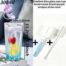 High-Quality Gradient Color Glass Cup With Straw And Lid, Transparent Gradient Texture, Elegant Atmosphere, Suitable For Hot/Cold Water, Soda, Juice, Coffee, Milk Tea, Meeting Home, Office, Study Drinking Needs - Gradient Glass - View 14
