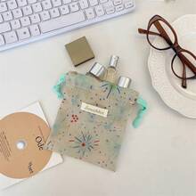 Beige Fireworks Drawstring Pouch, Skincare Travel Organizer Bag, Jewelry & Earphone Storage Bag, Lipstick Makeup Pouch - Multicolor - View 5