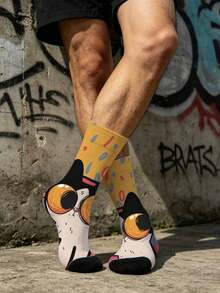 1/5/10 Pairs Multicolor Contrast Pattern Mid-Calf Socks, Fun Crazy Novelty Breathable Socks, Men's Gift, Fashion Preppy Style, Soft And Breathable, Daily Versatile, Sports, Casual Wear, Spring Summer Autumn Winter - Multicolor - View 8