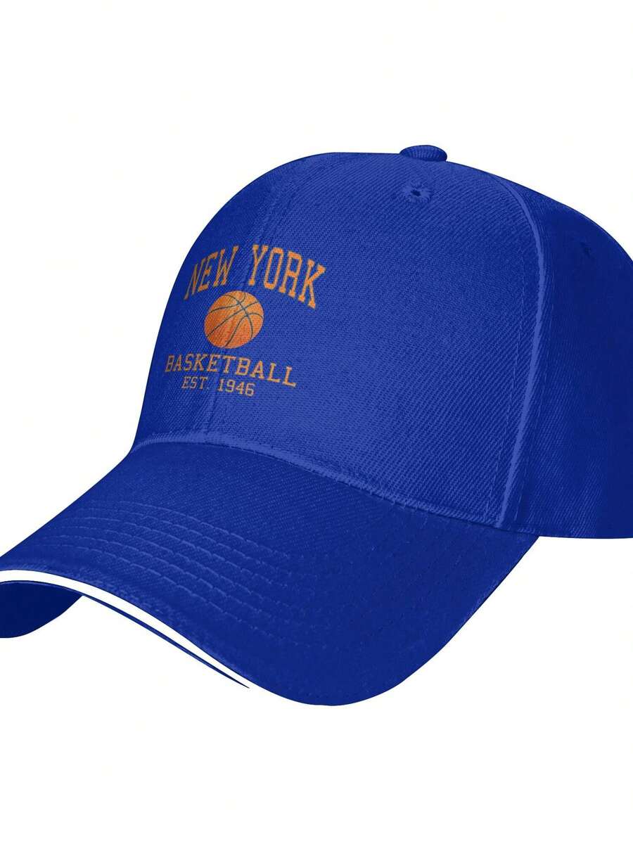 New York Knicks Varsity Print, EST. 1946 Basketball Design Breathable Cotton Printed Baseball Cap Vintage Casual Sun Hat - 藍色 - 查看 1