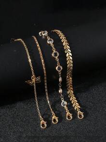 5pcs European And American Style Hollow Butterfly Pendant Anklet Set, Fashionable Minimalist Chain Anklet, Hawaiian Beach Chain - Gold 4-piece Butterfly Anklet - View 3