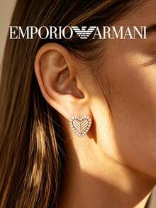 Pendientes de botón Armani EG3627221 con circonita exquisita, chapados en oro rosa, elegantes y lujosos, joyería de moda para mujer, elección ideal - Blanco - Ver 3