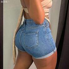 jianchaimaoyi02 Pantalones cortos vaqueros de cintura alta de moda y sexy, casuales y versátiles para todas las ocasiones, un éxito de en el mercado de Europa y EE. UU. para el verano - Blanco - Ver 2