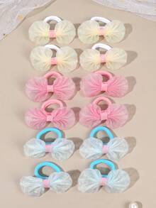 12 Stücke/2 Stücke süße Fischschwanz-Haargummi, bunte Glitzer-Tüll-Haargummis, Pferdeschwanz, Bubble-Zopf, Haaraccessoires Geschenke für Mädchen und Teenager, Schulkleidung - Verschiedenfarbig - Übersicht 4