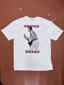 Camiseta Vintage de Chuck Berry, Gira Europea 1990, Costura Simple, Talla XL - Negro - Ver 1