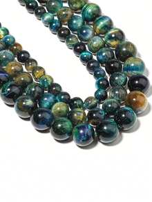 Natürliche Galaxie Blau-Grün Tigerauge Perlen für Schmuckherstellung, 6/8/10mm lose Steinperlen für Schmuckherstellung DIY Halskette Armband Zubehör - Verschiedenfarbig - Übersicht 7
