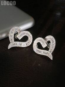 1 Pair Gorgeous Cubic Zirconia Heart-Shaped Stud Earrings, Designed For Women, Suitable For Weddings, Engagements, Anniversary Parties, Valentine's Day Gifts - 1# - View 2