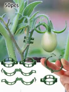 50pcs Green Plant Vine Clips, Reusable, Fix Support Traction Straightening, Suitable For Tomato, Grape, Vegetable Climbing, Suitable For Home, Balcony, Yard, Gardening, Greenhouse, Universal Plant Fixing Clips, Seedling Friendly, Easy Installation - Multicolor - View 1