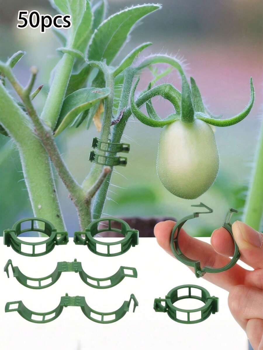 50pcs Green Plant Vine Clips, Reusable, Fix Support Traction Straightening, Suitable For Tomato, Grape, Vegetable Climbing, Suitable For Home, Balcony, Yard, Gardening, Greenhouse, Universal Plant Fixing Clips, Seedling Friendly, Easy Installation - Multicolor - View 1