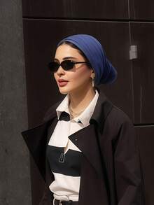 1 buah Hijab Wanita Klasik Instan Warna Polos, Berbagai Gaya Pemakaian, Dapat Diatur, Serbaguna, Praktis, Elastis, Kain Modal, Nyaman, Lembut, Ramah Kulit, Cocok untuk Pemakaian Sehari-hari, Perjalanan, Olahraga, Yoga - Dicuci biru - View 3