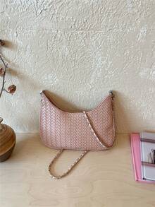 New Large Capacity Women's Casual Minimalist Woven Texture Fashion Shoulder Crossbody Handbag - Pink - View 5