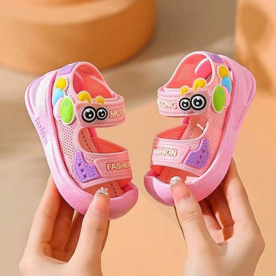 Sandalias de niña con lazo de strass y punta abierta, zapatos transpirables y antideslizantes para playa y vacaciones - Rosa - Ver 1