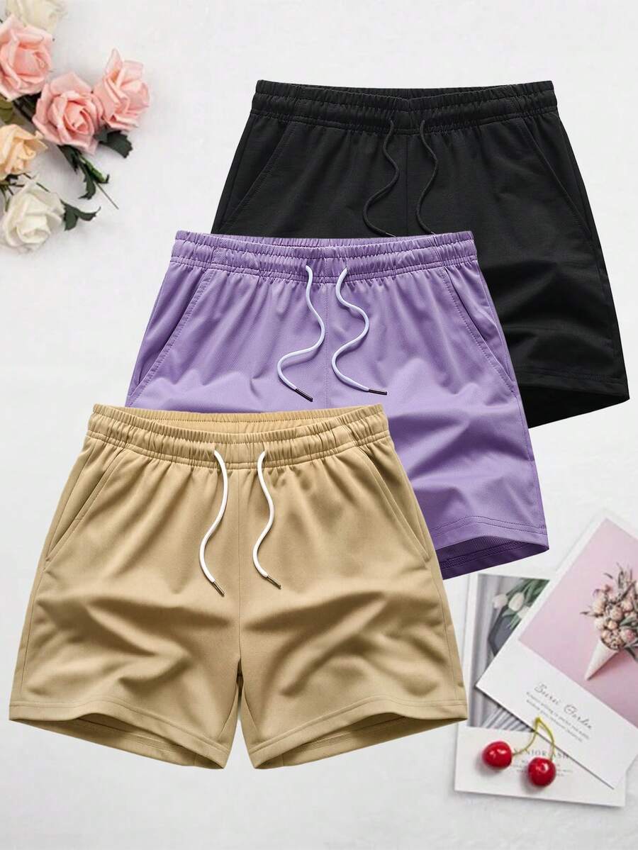 女款夏季戶外純色休閒短褲,百搭運動款 - 卡其色 - 查看 1