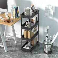1 pieza/Carrito de almacenamiento móvil multifuncional con estante para huecos, snacks y libros - Negro - Ver 5