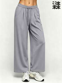 mulinsen Women's Drawstring Straight Leg Loose Pants, Elastic Waistband - Light Grey - View 2