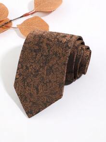 1pc Men's Vintage Brown Floral Jacquard Necktie, Retro Damask Pattern Formal Business Tie For Wedding/Party/Work - Multicolor - View 3