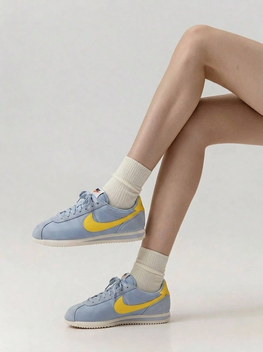 Nike Cortez Women's Textile Shoe Blue Black DZ2795 - Xanh lam nhạt/Xanh rêu/Cam an toàn/Sét - Xem 1