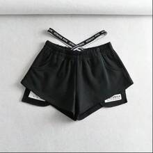Pantalones Cortos Deportivos Negros de Cintura Alta para Mujer, Estilo Casual de Verano, Corte Holgado, Pierna Ancha, Cintura... - Gris Oscuro - Ver 7