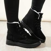 Botas de nieve para mujer, botas de tobillo deportivas para exteriores con forro térmico de invierno, gruesas y ligeras, de unicolor, elegantes, versátiles, cómodas, cálidas, casuales para exteriores, tallas grandes para mujer - Negro - Ver 14