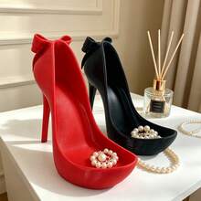 High Heel Shoe Jewelry Storage Box, High Heel Shoe Jewelry Storage Rack Decor, Cute Bow Design Ring Holder, Earring Holder And Bracelet Display Tray, Unique Birthday Wedding Anniversary Women's Gift, Bedroom Vanity Tabletop Decorative Jewelry Storage, Ring, Earring And Necklace Storage - Multicolor - View 3