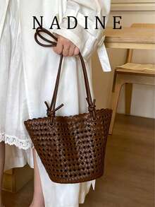 New Plaid Woven Bucket Bag, Fashionable Versatile Handheld Shoulder Bag, Commuter Essential, Work To Weekend - Multicolor - View 10