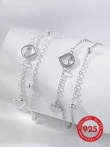 1 chiếc vòng tay hình trái tim rỗng hình giọt nước bằng bạc sterling 925 thanh lịch, thích hợp để đeo hàng ngày, dự tiệc, ngày lễ, hẹn hò hoặc làm quà tặng. - Bạc - Xem 4
