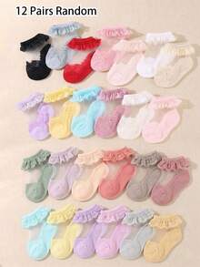 Meias de dança para bebês meninas, com detalhes em renda de seda e vidro (12/6/1 pares), ideais para o verão, festas e como presente. Tamanho único, serve para bebês de 0 a 36 meses. Meias de princesa. Ótima opção para presente de Dia dos Namorados. - Multicolorido - Ver 12