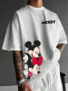 Disney Áo thun nam casual in hình Mickey Mouse, dáng regular fit cổ tròn mặc nhà, mùa hè - trắng - Xem 2