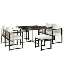 7-Piece Outdoor Dining Set (Table And Chairs) For 6 People, Tempered Glass Table, Ideal For Meals In The Garden Or On The Terrace. - 黑與白 - 查看 10