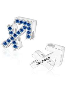 1pc Fashion Charming Minimalist Zirconia Inlaid December Zodiac Beaded Bracelet Necklace, Niche Creative Versatile DIY Jewelry, Birthday Gift - Silver - View 10