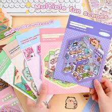 1 Pack 50pcs Decorative House Stickers, Scene Stickers, Landscape Stickers (30pcs Material + 20pcs Background Cards), Miniature Scene Stickers, Landscape Stickers, Manual Stickers, Sticker Small House Scene, Reusable, Multiple Sizes Available - Cute Pink - View 7