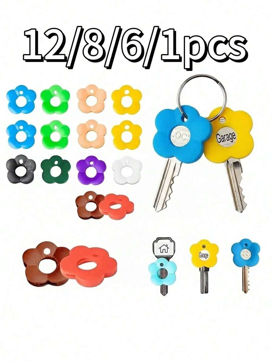 12/8/6/1pc Cute Colorful Flower Pattern Retractable Key Chain, Fashionable Floral Shaped Key Ring Holder, Suitable For Various Keys, Home, Office, Mailbox And Door Locks, Provides Vibrant Colors, Easy To Install And Remove, Practical Accessory For Organizing Car And Home Keys