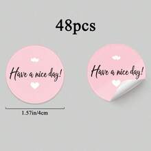 24/48 autocolante roz rotunde cu modele în formă de inimă și textul "Have A Nice Day", potrivite pentru ambalarea cadourilor și utilizare zilnică - rundă - Vizualizare 5