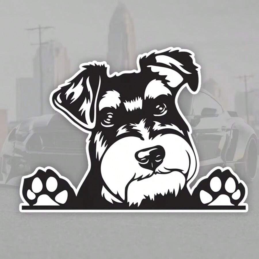 1pc Cute Personalized Creative Schnauzer Dog Car Sticker, Vinyl Waterproof Sun-Proof, Suitable For Car Rear Glass, Bumper, Window, Motorcycle, Laptop, Suitcase And Wall Sticker - Snaway - View 1