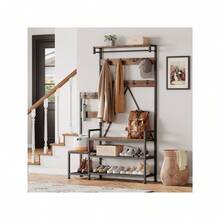 CuteHairy 70.86'' Tall Hall Tree Coat Rack Storage With Shoe Bench For Hallway Entryway Living Room - 棕色 - 查看 1