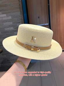 1件女款波西米亞風草帽，可愛牛仔帽配皮革扣環，夏季女用遮陽帽，時尚海灘帽適用於度假日常穿著，旅行必備 - 白色 - 查看 17
