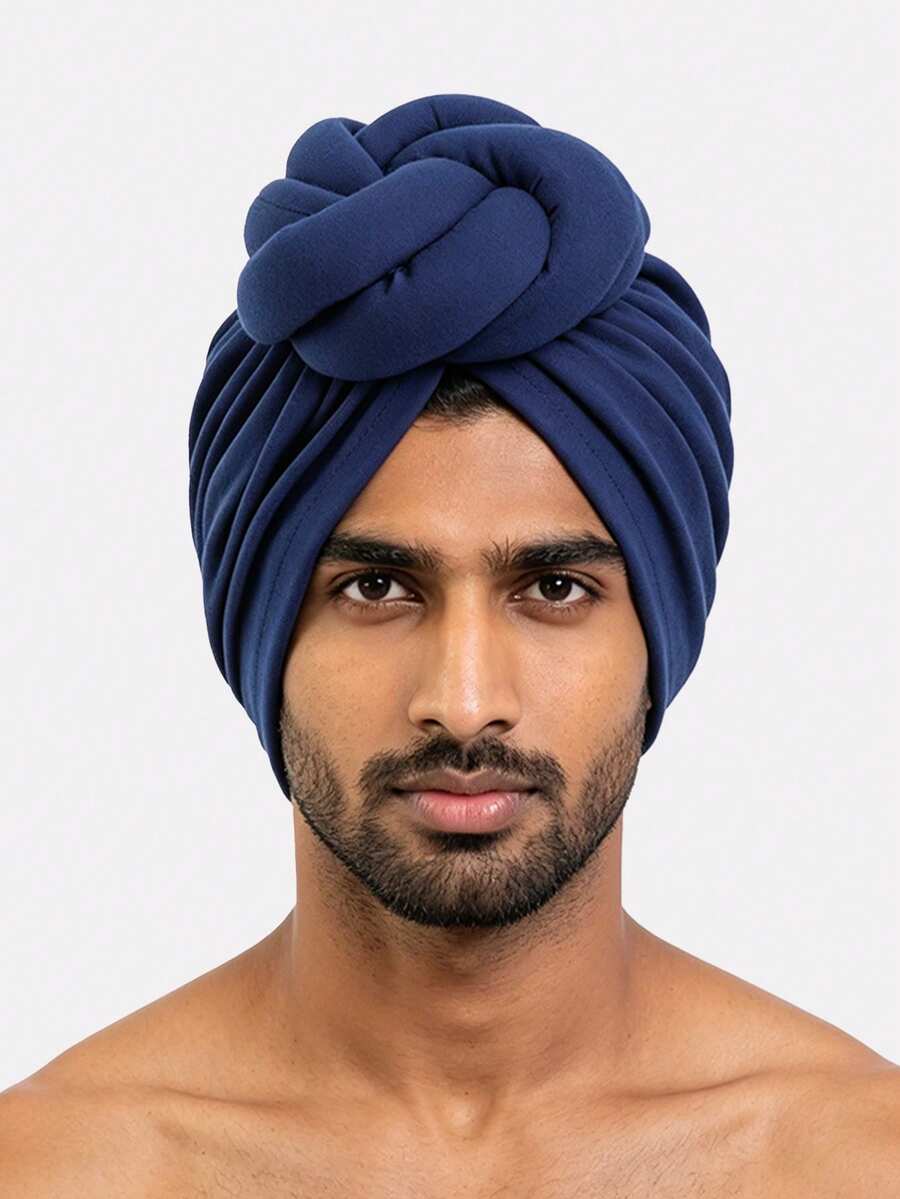 1pc Men's 3D Cable Knit Ball Beanie Hat Hair Loss Cover Cap Suitable For Daily Use - Navy - View 1