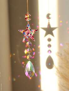 1pc Colorful Rhinestone Sun & Star Crystal Prism Suncatcher, Rainbow Maker Window Hanging Decor, Suitable For Outdoor, Garden, Home, Bedroom, Wall, Balcony And Room Decoration, Exquisite Gift For Birthday, Graduation, Mother's Day, Valentine's Day And Christmas - Multiple Styles - View 9