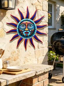 1 Piece Colorful Creative Sun Face Metal Wall Art Decor, 32cm Large 2.5D Outdoor Garden Artwork With Hooks On The Back, Reusable, Suitable For Outdoor Wall Decor, Garden Decor, Yard Decor, Porch Decor, Party Decor, Fence Decor - C - View 5