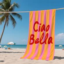 1件 Ciao Bella 條紋主題海灘巾 | 速乾、超柔軟聚酯纖維 | 多用途，適用於瑜伽、旅行、游泳和露營 | 海灘度假的完美選擇 | 可機洗 | 最佳禮物 - 彩色 - 查看 2