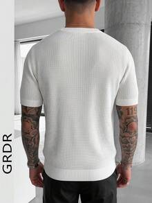 GRDR Suéter de punto de cuello redondo de unicolor de manga corta para hombre, adecuado para salidas de verano, esencial para un estilo de moda - Blanco - Ver 7