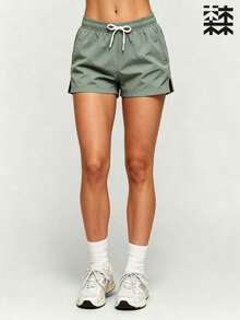mulinsen Women's Casual Drawstring Waist Sports Shorts With Side Slit Pockets - Mint Green - View 4