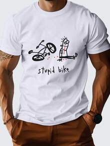 Maglietta Uomo 180g Cotone 100%, Collo Tondo Traspirante, Stampa Cartoon Bici, T-Shirt Manica Corta Assorbente Umidità Per Primavera Ed Estate - White - View 6
