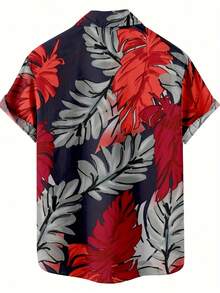 Men's Digital Print Fashion Short Sleeve Pocket Shirt, Hawaiian Style, Plant Print, Daily Casual, Vacation Beach Shirt - 彩色 - 查看 4