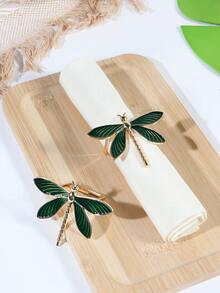 1-12pcs Zinc Alloy Square Dragonfly Napkin Rings, Green Napkin Rings, Suitable For Daily Room Decor, Table Decor, Home Decor - Multicolor - View 10