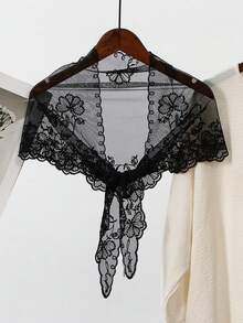 1件女款刺繡三角圍巾披肩，時尚百搭圖案設計，甜美邊緣三角披巾，優雅正式穿搭，適合通勤或派對/活動穿著 - 彩色 - 查看 12