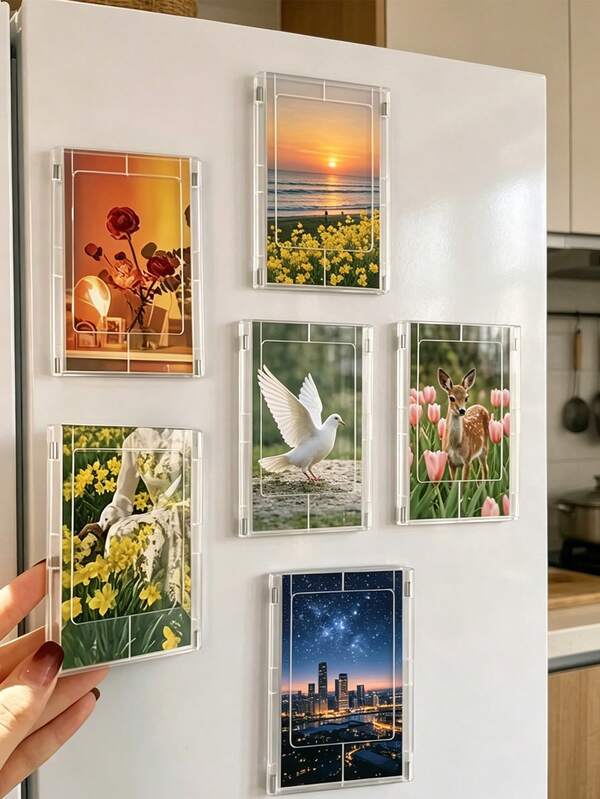Transparent Magnetic Photo Frame, 3 Inch Magnetic Refrigerator Photo Album Frame, Mini Photo Frame, Small Photo Card Display Stand, Suitable For Room And Office Decor
